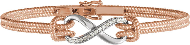 14K Gold Round Natural Diamond Infinity Rope Bangle Bracelet - Two-Tone