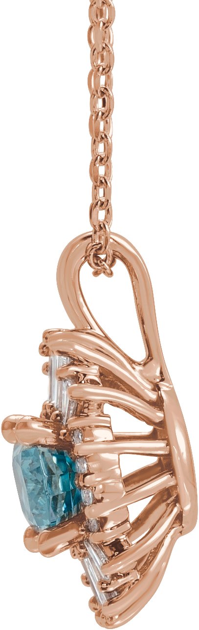 14K Gold Oval Natural Aquamarine Halo-Style Necklace or Pendant - Rose Gold - view 2