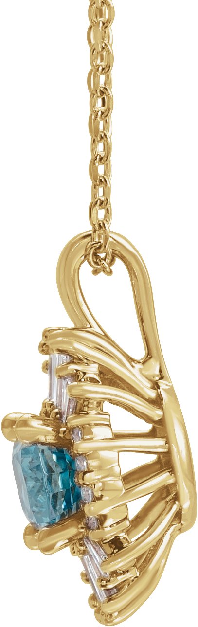 14K Gold Oval Natural Aquamarine Halo-Style Necklace or Pendant - Yellow Gold - view 2