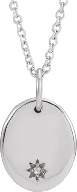 14K Gold Engravable Accented Necklace – 11x9mm - White Gold