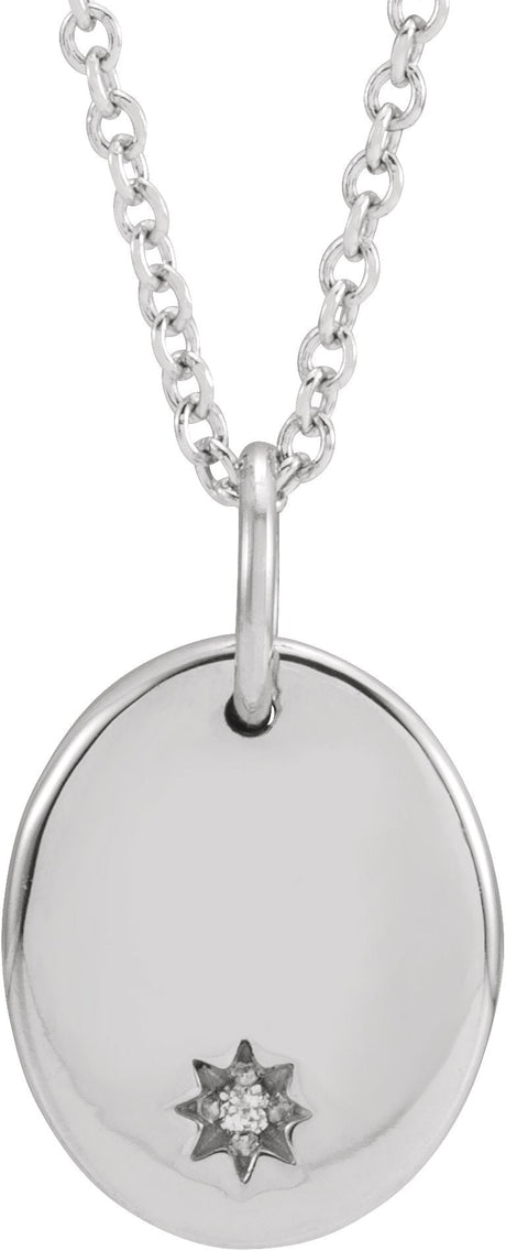14K Gold Engravable Accented Necklace – 11x9mm - White Gold