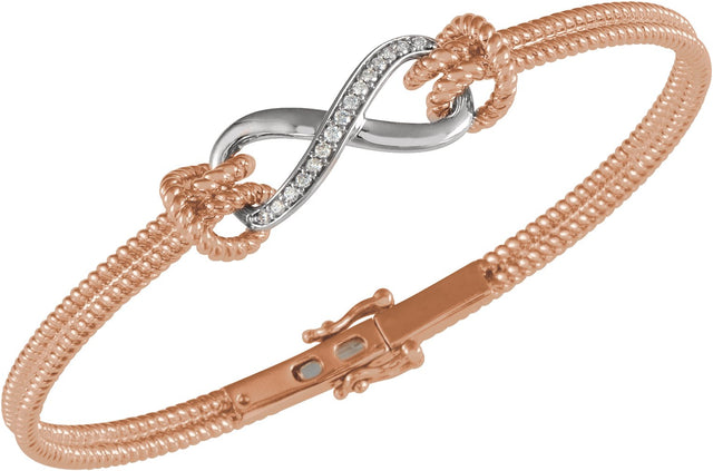 14K Gold Round Natural Diamond Infinity Rope Bangle Bracelet - Two-Tone - view 3