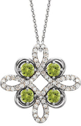 14K Gold Round Natural Peridot Clover Necklace or Pendant - White Gold