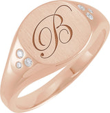 14K Gold Round Natural Diamond Engravable Square Signet Ring - Rose Gold - view 3