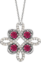 Platinum Round Natural Pink Tourmaline Clover Necklace or Pendant