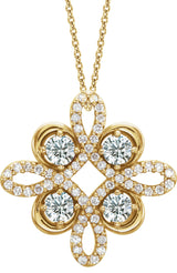 14K Gold Round Natural Diamond Clover Necklace or Pendant - Yellow Gold