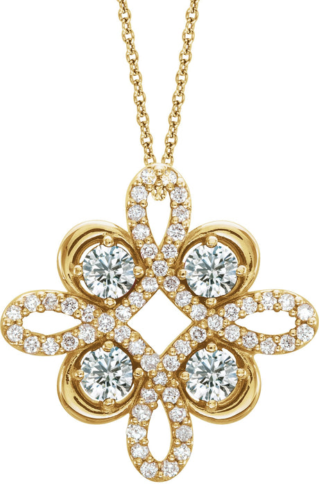 14K Gold Round Natural Diamond Clover Necklace or Pendant - Yellow Gold
