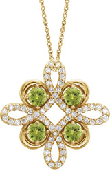 14K Gold Round Natural Peridot Clover Necklace or Pendant - Yellow Gold