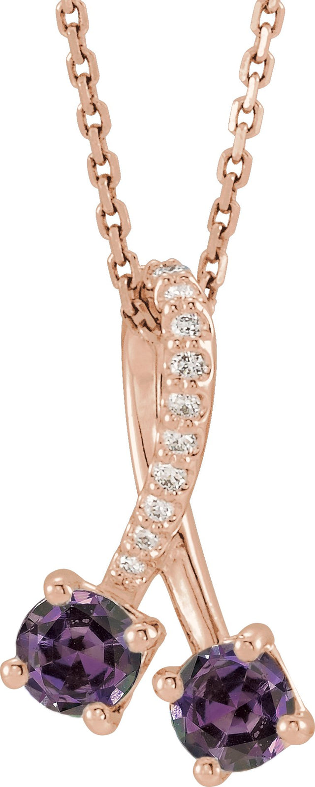 14K Gold Round Lab-Grown Alexandrite Two-Stone Necklace or Pendant - Rose Gold