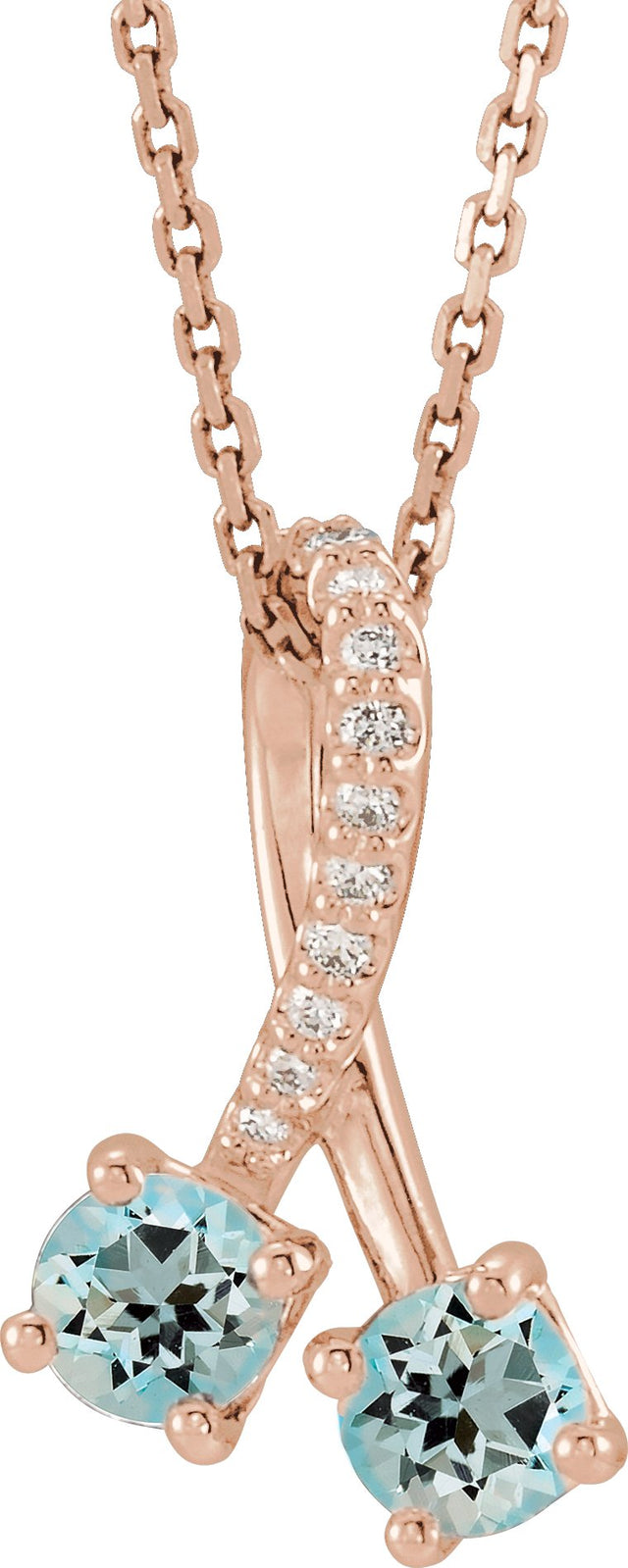 14K Gold Round Natural Aquamarine Two-Stone Necklace or Pendant - Rose Gold