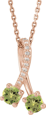 14K Gold Round Natural Peridot Two-Stone Necklace or Pendant - Rose Gold