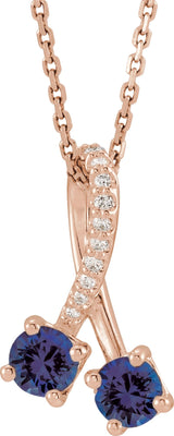 14K Gold Round Lab-Grown Blue Sapphire Two-Stone Necklace or Pendant - Rose Gold