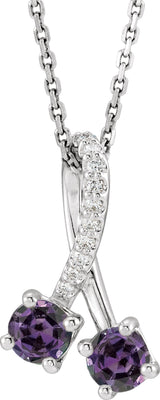 Platinum Round Lab-Grown Alexandrite Two-Stone Necklace or Pendant