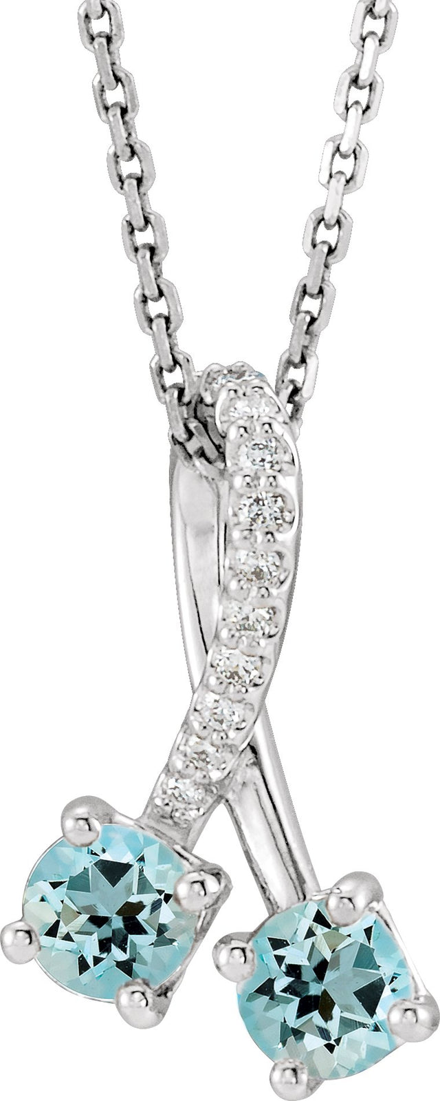 14K Gold Round Natural Aquamarine Two-Stone Necklace or Pendant - White Gold