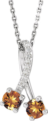 Platinum Round Natural Citrine Two-Stone Necklace or Pendant