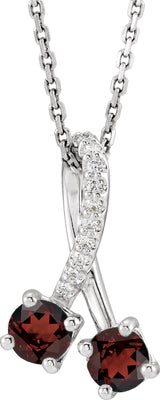 Platinum Round Natural Mozambique Garnet Two-Stone Necklace or Pendant