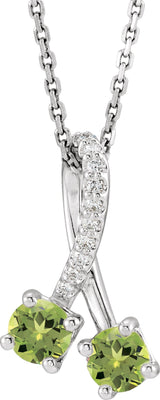 14K Gold Round Natural Peridot Two-Stone Necklace or Pendant - White Gold