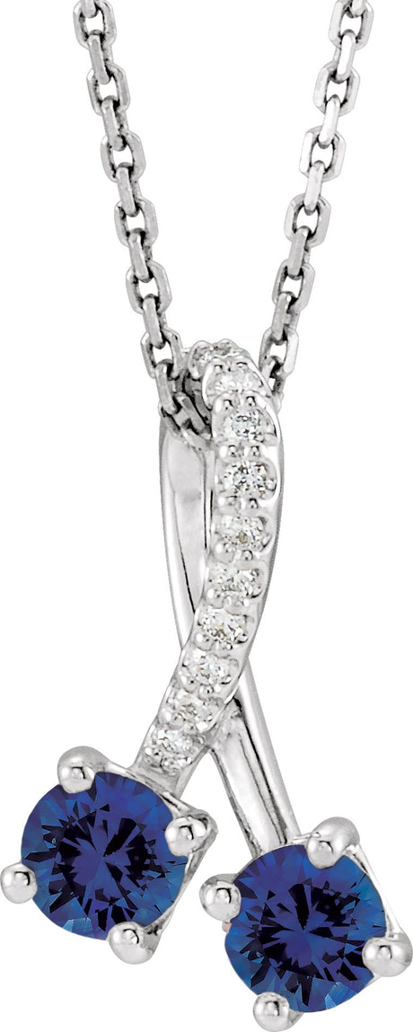 Platinum Round Natural Blue Sapphire Two-Stone Necklace or Pendant