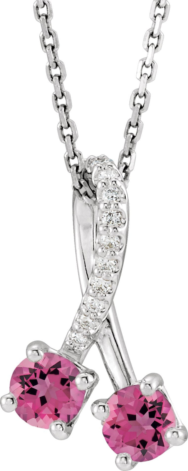 Platinum Round Natural Pink Tourmaline Two-Stone Necklace or Pendant