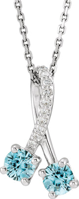 Platinum Round Natural Blue Zircon Two-Stone Necklace or Pendant