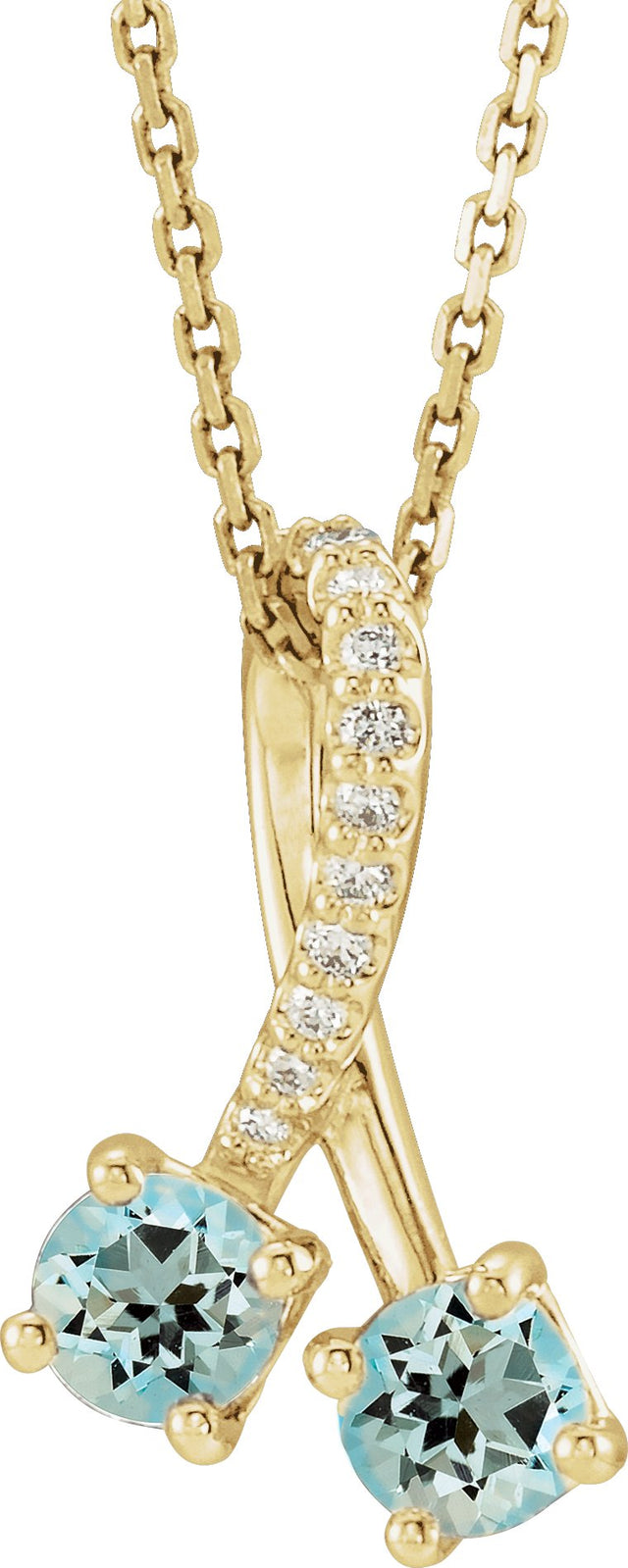 14K Gold Round Natural Aquamarine Two-Stone Necklace or Pendant - Yellow Gold