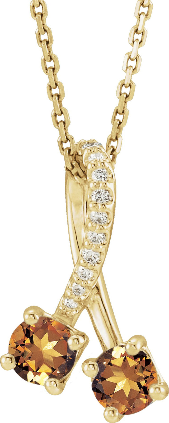 14K Gold Round Natural Citrine Two-Stone Necklace or Pendant - Yellow Gold