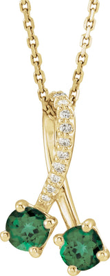 14K Gold Round Natural Emerald Two-Stone Necklace or Pendant - Yellow Gold