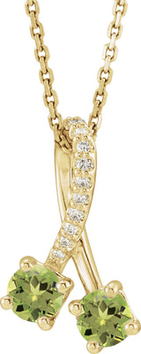 14K Gold Round Natural Peridot Two-Stone Necklace or Pendant - Yellow Gold
