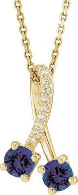 14K Gold Round Lab-Grown Blue Sapphire Two-Stone Necklace or Pendant - Yellow Gold