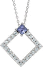 14K Gold Square Natural Tanzanite Accented Geometric Necklace or Pendant - White Gold