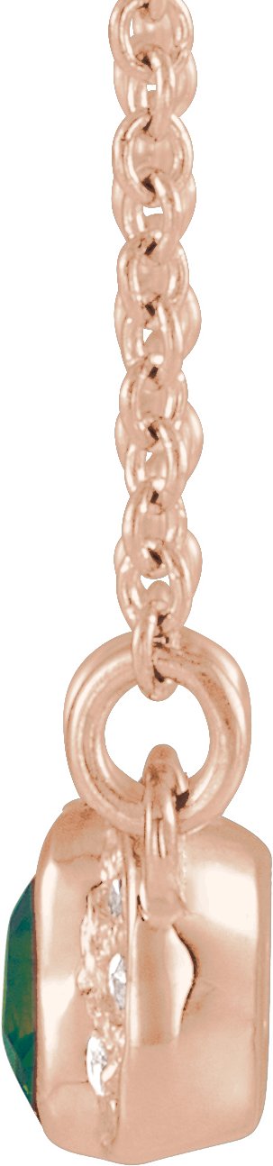 14K Gold Emerald Lab-Grown Alexandrite Accented Bar Necklace - Rose Gold - view 2