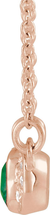 14K Gold Emerald Lab-Grown Emerald Accented Bar Necklace - Rose Gold - view 2