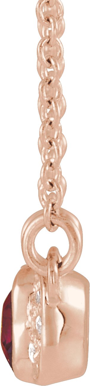 14K Gold Emerald Natural Mozambique Garnet Accented Bar Necklace - Rose Gold - view 2