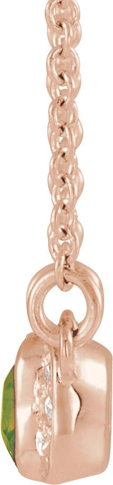 14K Gold Emerald Natural Peridot Accented Bar Necklace - Rose Gold - view 2