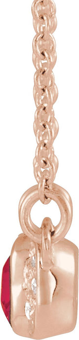 14K Gold Emerald Natural Ruby Accented Bar Necklace - Rose Gold - view 2