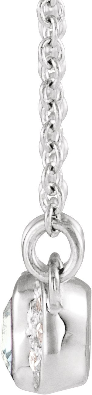 Platinum Emerald Natural White Sapphire Accented Bar Necklace - view 2