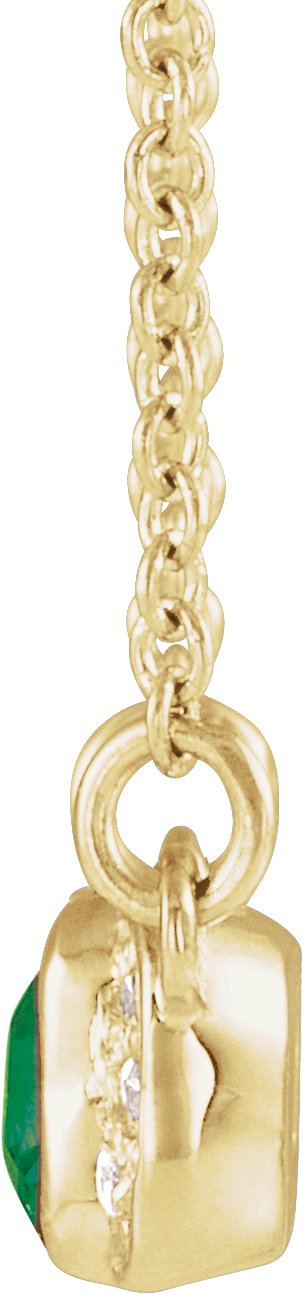 14K Gold Emerald Lab-Grown Emerald Accented Bar Necklace - Yellow Gold - view 2