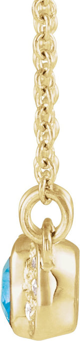 14K Gold Emerald Natural Blue Zircon Accented Bar Necklace - Yellow Gold - view 2