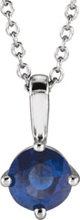 Platinum Round Lab-Grown Blue Sapphire Solitaire Necklace or Pendant III