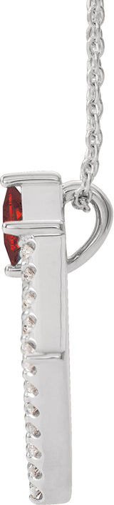 Platinum Square Natural Mozambique Garnet Accented Geometric Necklace or Pendant - view 2