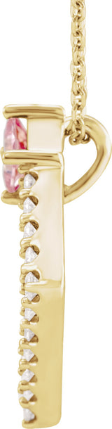 14K Gold Square Natural Pink Tourmaline Accented Geometric Necklace or Pendant - Yellow Gold - view 2