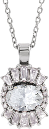 14K Gold Oval Natural Diamond Halo-Style Necklace or Pendant - White Gold