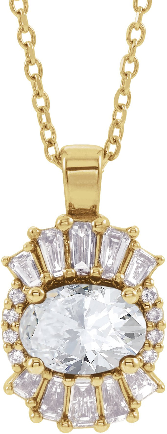 14K Gold Oval Natural White Sapphire Halo-Style Necklace or Pendant - Yellow Gold