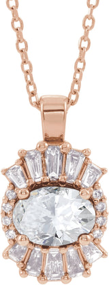 14K Gold Oval Natural Diamond Halo-Style Necklace or Pendant - Rose Gold