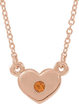 14K Gold Round Natural Citrine Heart Necklace - Rose Gold