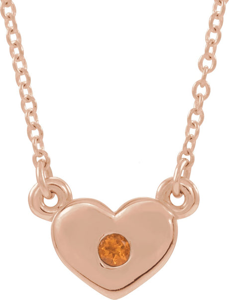14K Gold Round Natural Citrine Heart Necklace - Rose Gold