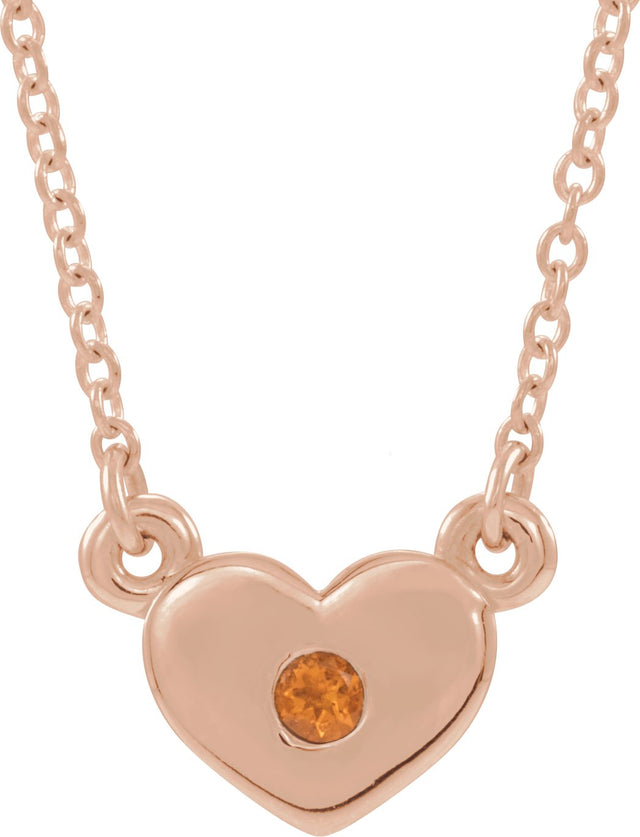 14K Gold Round Natural Citrine Heart Necklace - Rose Gold