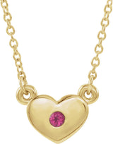 14K Gold Round Natural Pink Tourmaline Heart Necklace - Yellow Gold