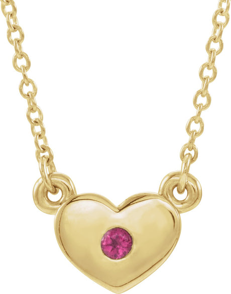 14K Gold Round Natural Pink Tourmaline Heart Necklace - Yellow Gold