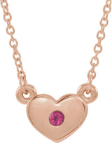 14K Gold Round Natural Pink Tourmaline Heart Necklace - Rose Gold